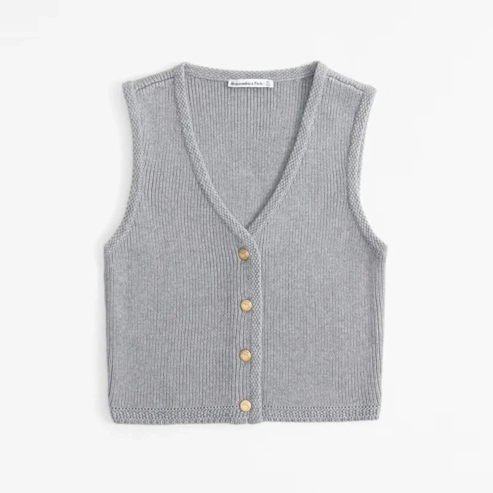 Abercrombie & Fitch Women’s Mara Button-Up Sweater Vest Grey XS - Picture 1 of 9